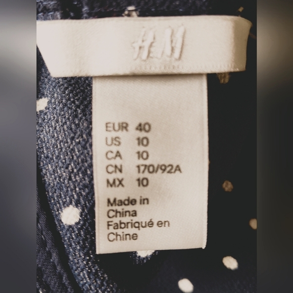 H&M Crepe A line Mini Dress | Navy White Polka Dot| Long Sleeve| Size 10 - Picture 4 of 6